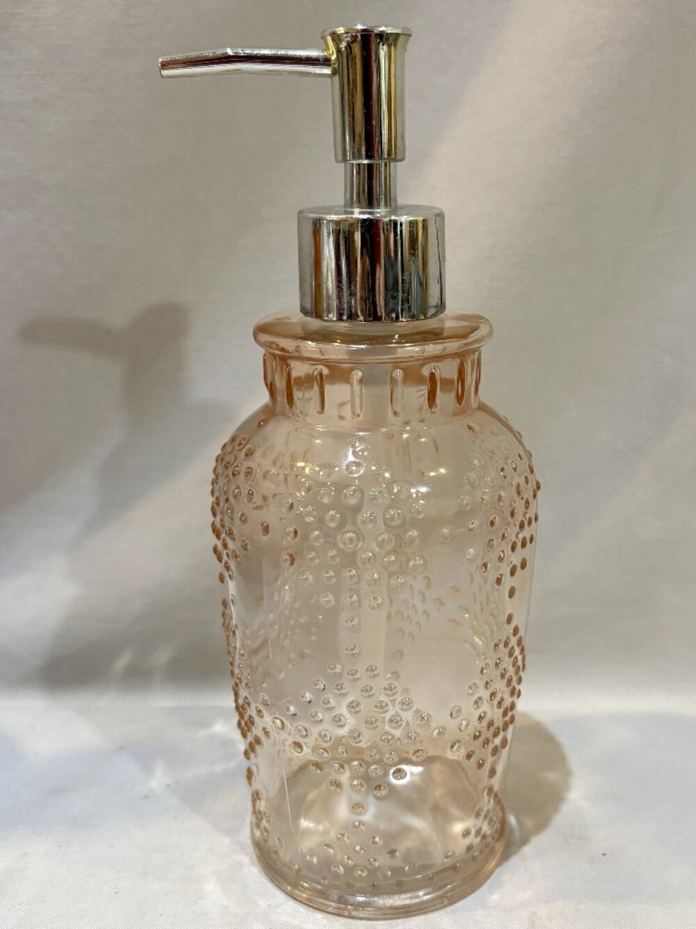 Pink Glass Hobnail Liquid Soap Dispenser